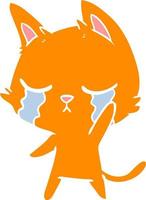 crying flat color style cartoon cat vector