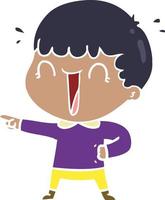 laughing flat color style cartoon man pointing finger vector