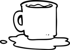 line drawing cartoon of spilt mug of tea vector