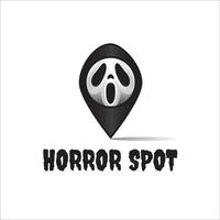 horror spot logo concept with scary face and pin symbol vector