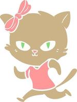 cute flat color style cartoon cat jogging vector