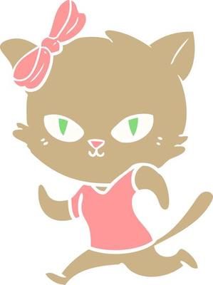 cute flat color style cartoon cat jogging