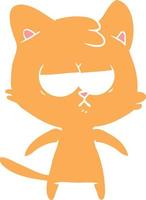 bored flat color style cartoon cat vector