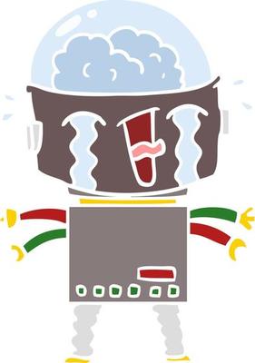 flat color style cartoon crying robot