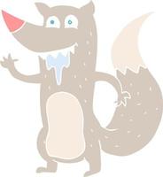 flat color illustration of a cartoon hungry wolf vector