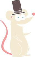 flat color illustration of a cartoon mouse in top hat vector