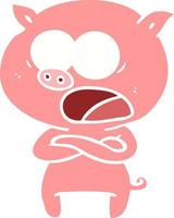 flat color style cartoon pig shouting vector