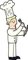 cartoon doodle chef with knife and fork vector