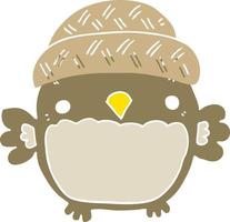 cute flat color style cartoon owl in hat vector