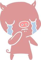 flat color style cartoon pig crying vector