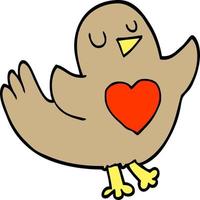 cartoon doodle bird with love heart vector