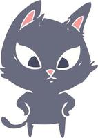 confused flat color style cartoon cat vector