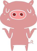 flat color style cartoon content pig vector