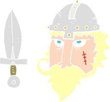 ilustración de color plano de un guerrero vikingo de dibujos animados vector