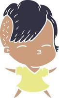 flat color style cartoon squinting girl vector