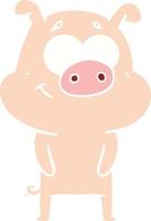 happy flat color style cartoon pig vector
