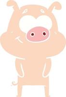 happy flat color style cartoon pig vector