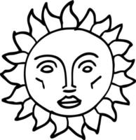 line drawing cartoon traditional sun face vector