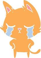 crying flat color style cartoon cat vector