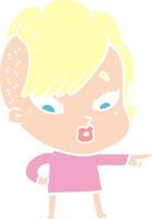 flat color style cartoon surprised girl pointing vector