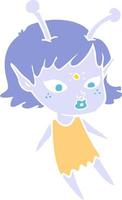 pretty flat color style cartoon alien girl vector