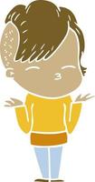 flat color style cartoon girl shrugging shoulders vector