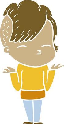 flat color style cartoon girl shrugging shoulders