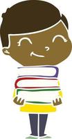 flat color style cartoon boy with books smiling vector