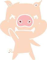 angry flat color style cartoon pig vector