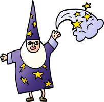 cartoon doodle wizard casting spell vector