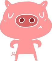 flat color style cartoon content pig vector