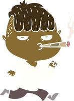 flat color style cartoon man smoking whilst running vector