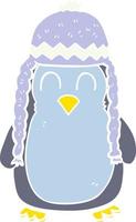 flat color illustration of a cartoon penguin wearing hat vector