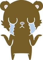 crying flat color style cartoon bear vector