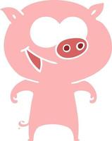 cheerful pig flat color style cartoon vector