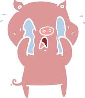 crying pig flat color style cartoon vector