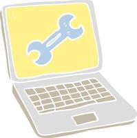 flat color illustration of a cartoon laptop computer with fix screen vector