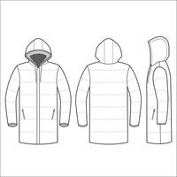 Hooded padding jacket with adjustable drawstring mockup vector