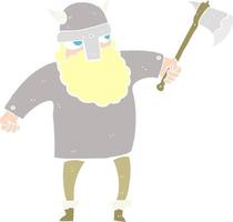 ilustración de color plano de un guerrero vikingo de dibujos animados vector