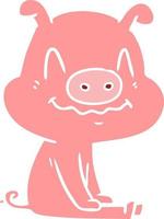 nervous flat color style cartoon pig sitting vector