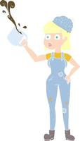 flat color illustration of a cartoon female worker with coffee mug vector
