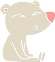 flat color style cartoon whistling bear sitting vector