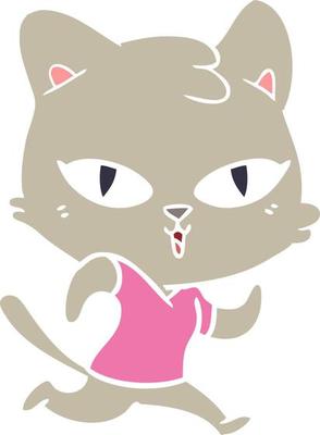 flat color style cartoon cat out for a run