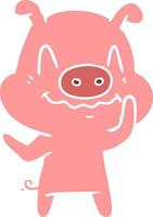 nervous flat color style cartoon pig vector