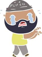 flat color style cartoon bearded man crying vector