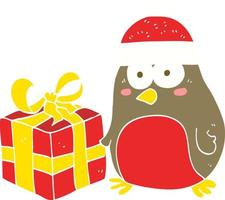 flat color illustration of a cartoon christmas robin vector