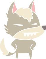 angry wolf flat color style cartoon vector