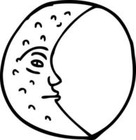 line drawing cartoon crescent moon with face vector