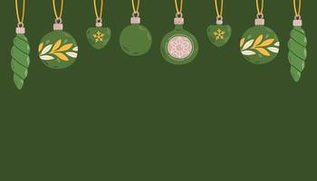 Hanging Christmas balls with ornaments banner flat design vector illustration