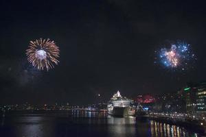 fireworks in stockholm harbor sweden photo